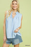 Textured Sleeveless Split Neck Top - PERI BLUE