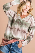 Brushed Tie Dye V Neck Top -