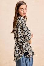 Floral Jacquard Short Dolman Sleeve Shirt -