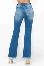 High Rise Distressed Raw Bootcut Jeans -
