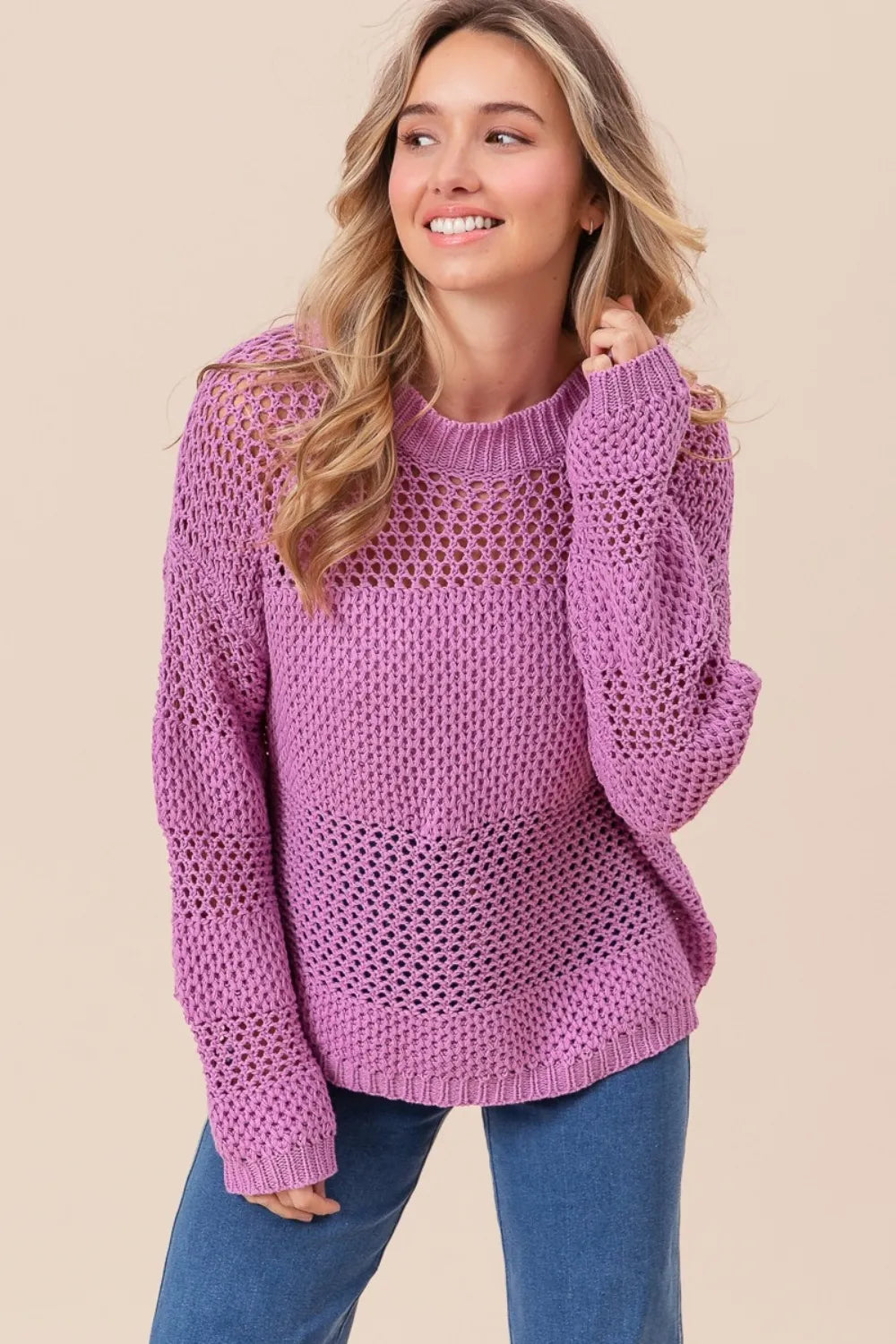 Openwork Long Sleeve Knit Sweater -