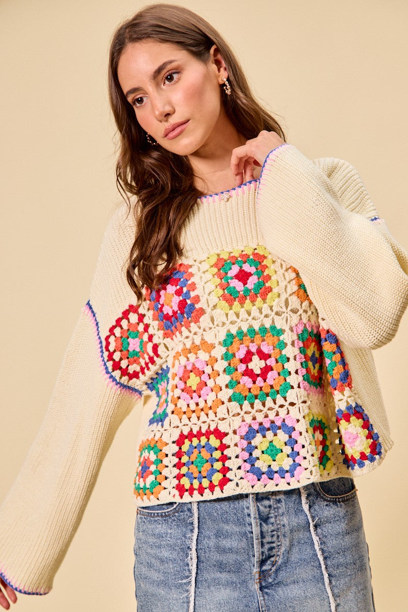 Crochet Patchwork Sweater Top -