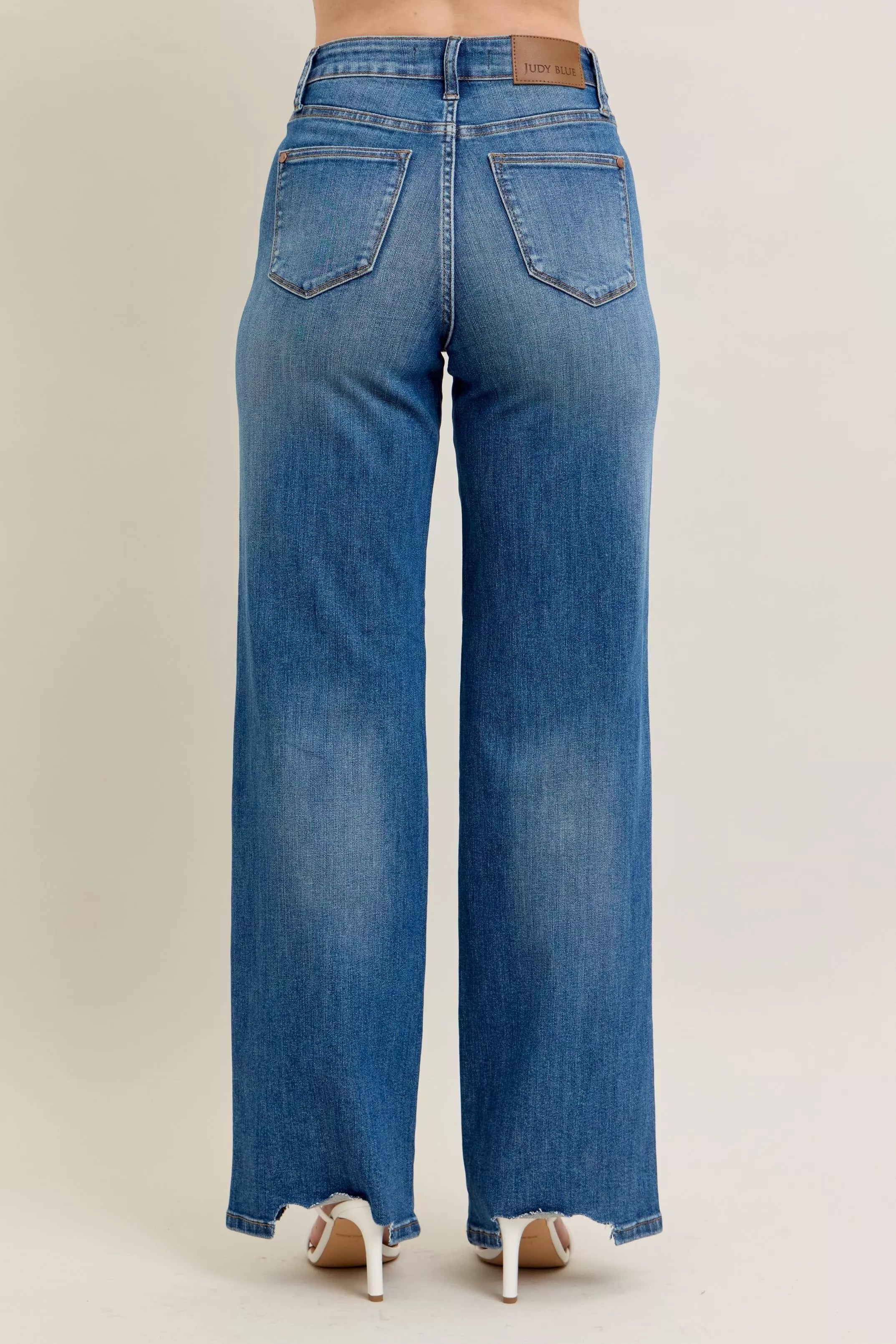 Tummy Control Wide Leg Frayed HemJeans -