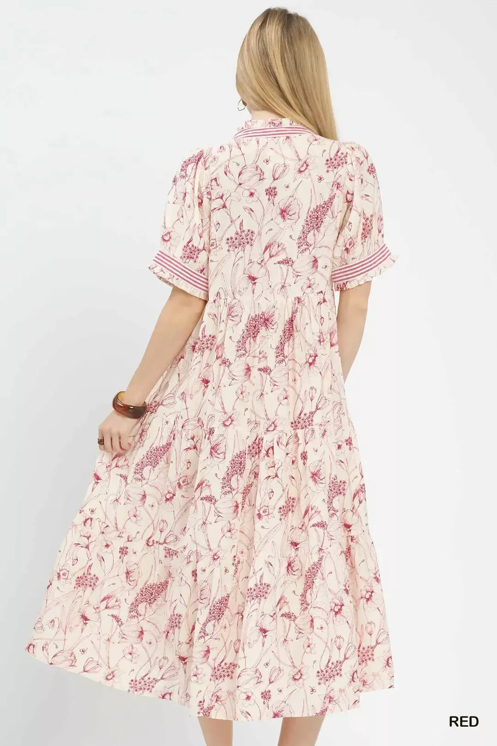 Floral Ruffle Trim Midi Dress -