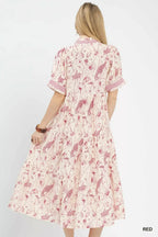Floral Ruffle Trim Midi Dress -