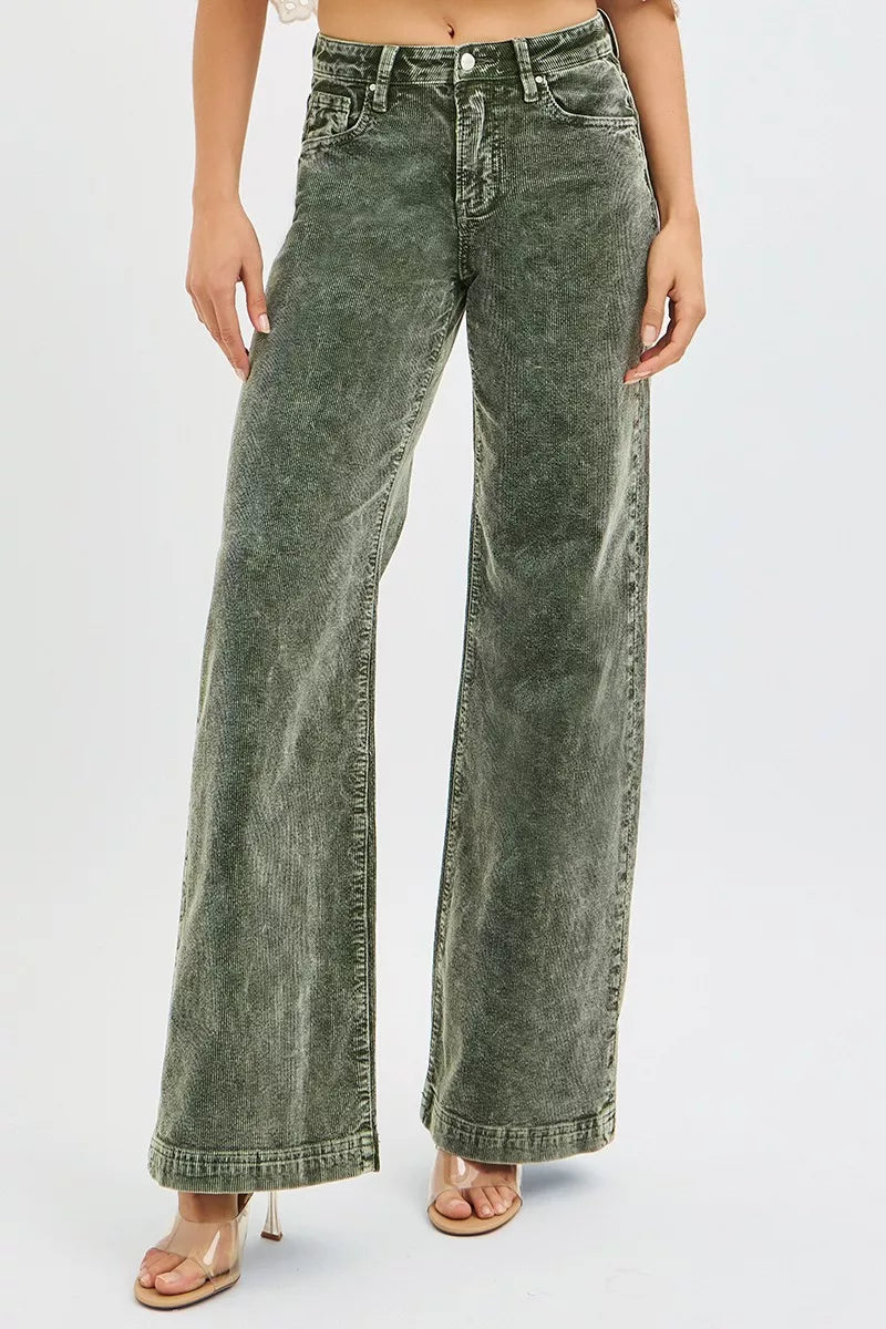 High Rise Corduroy Wide Leg Jeans -
