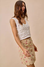 Rose Print Scallop Mini Skirt -