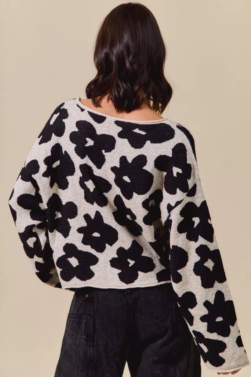 Loose Floral Knit Lightweight Sweater -