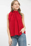 Ruffle Tie Neck Sleeveless Blouse - RED