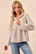 Two Tone Ribbed Half Zip Pullover -