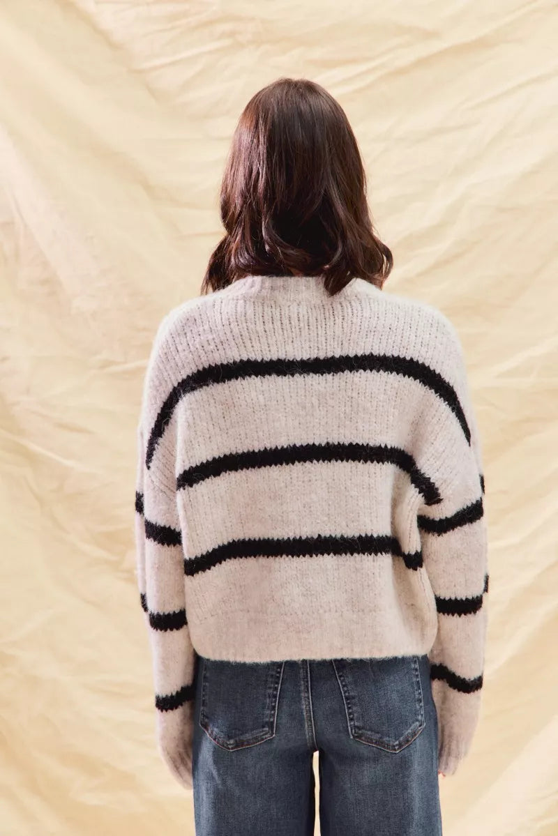 Soft Stripe Button Front Cardigan -