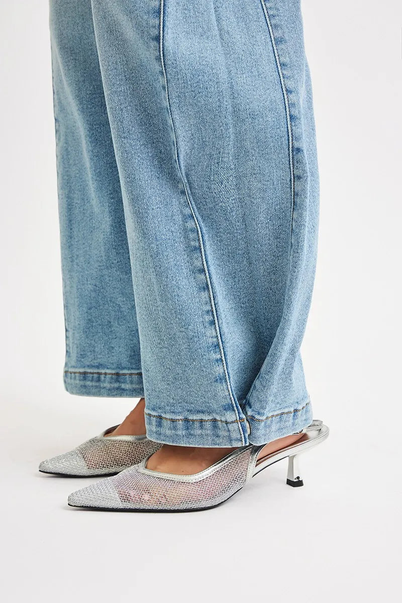 Mid Rise Snap Barrel Wide Jeans -