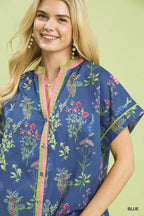 Botanical Floral Button Front Blouse -