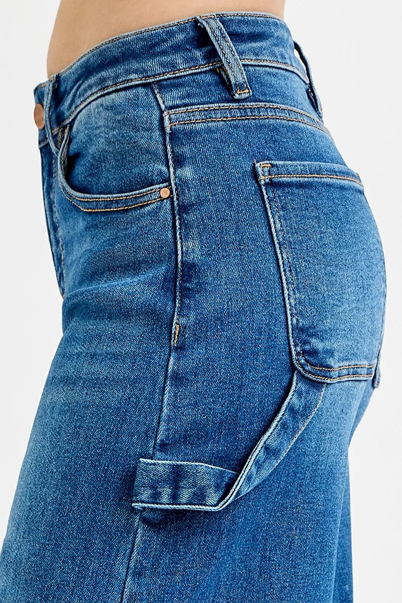 High Rise Patch Detail Wide Jeans -