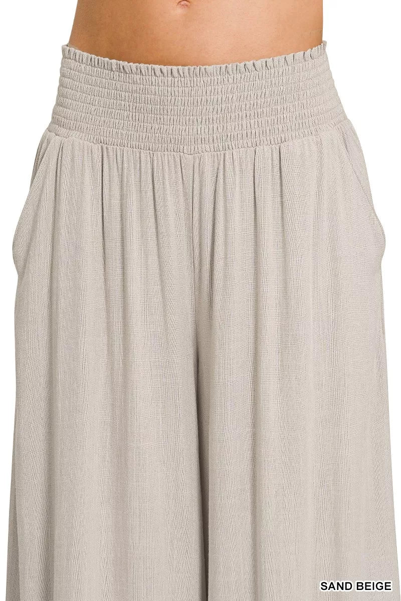Smocked Waist Wide Leg Lounge Pants -