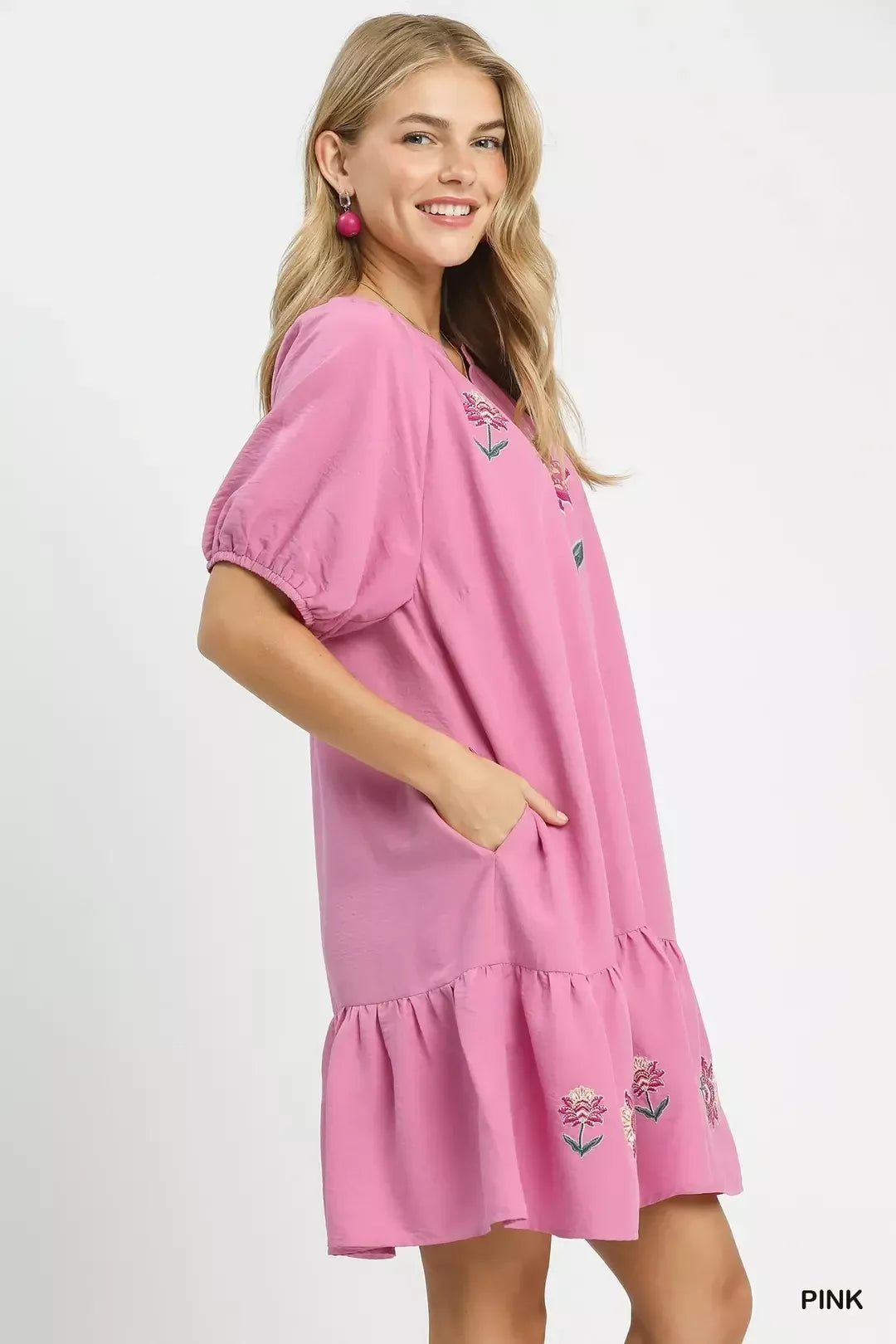Embroidered Floral Babydoll Mini Dress -