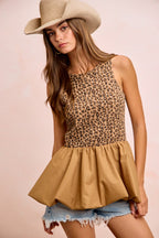Leopard Bubble Hem Peplum Top -