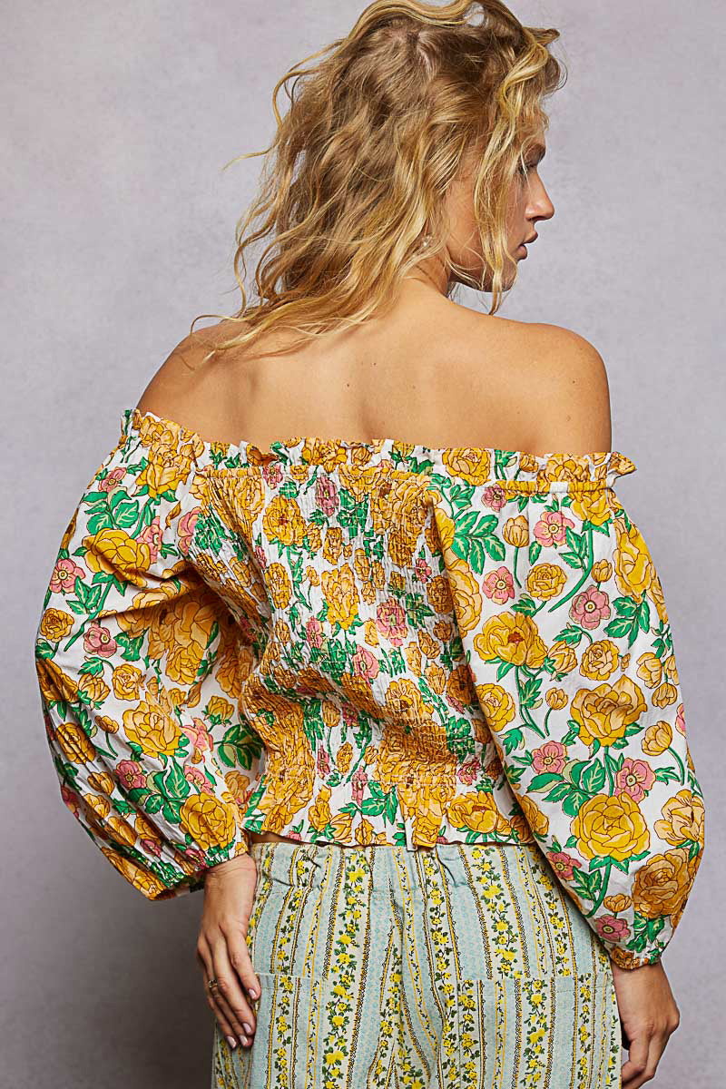 Floral Smocked Off Shoulder Blouse -