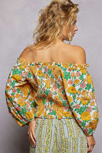 Floral Smocked Off Shoulder Blouse -