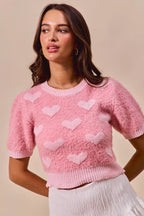 Allover Heart Print Cropped Sweater -