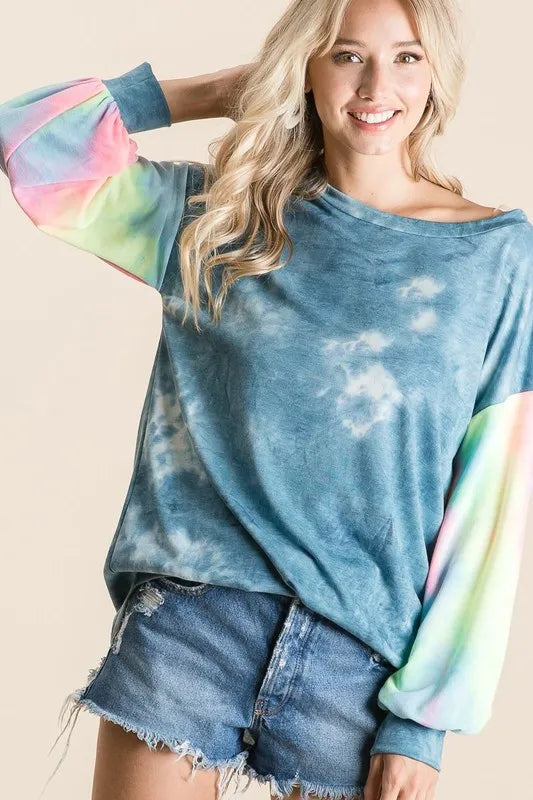 Tie Dye French Terry Contrast Sweatshirt -