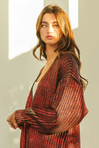 Metallic Knit Open Front Cardigan -