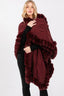 Faux Fur Collar Knit Cape - Burgundy One Size Fits All