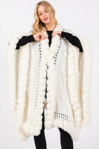 Faux Fur Collar Knit Cape -
