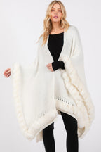 Faux Fur Trim Knit Cape - Ivory One Size Fits All