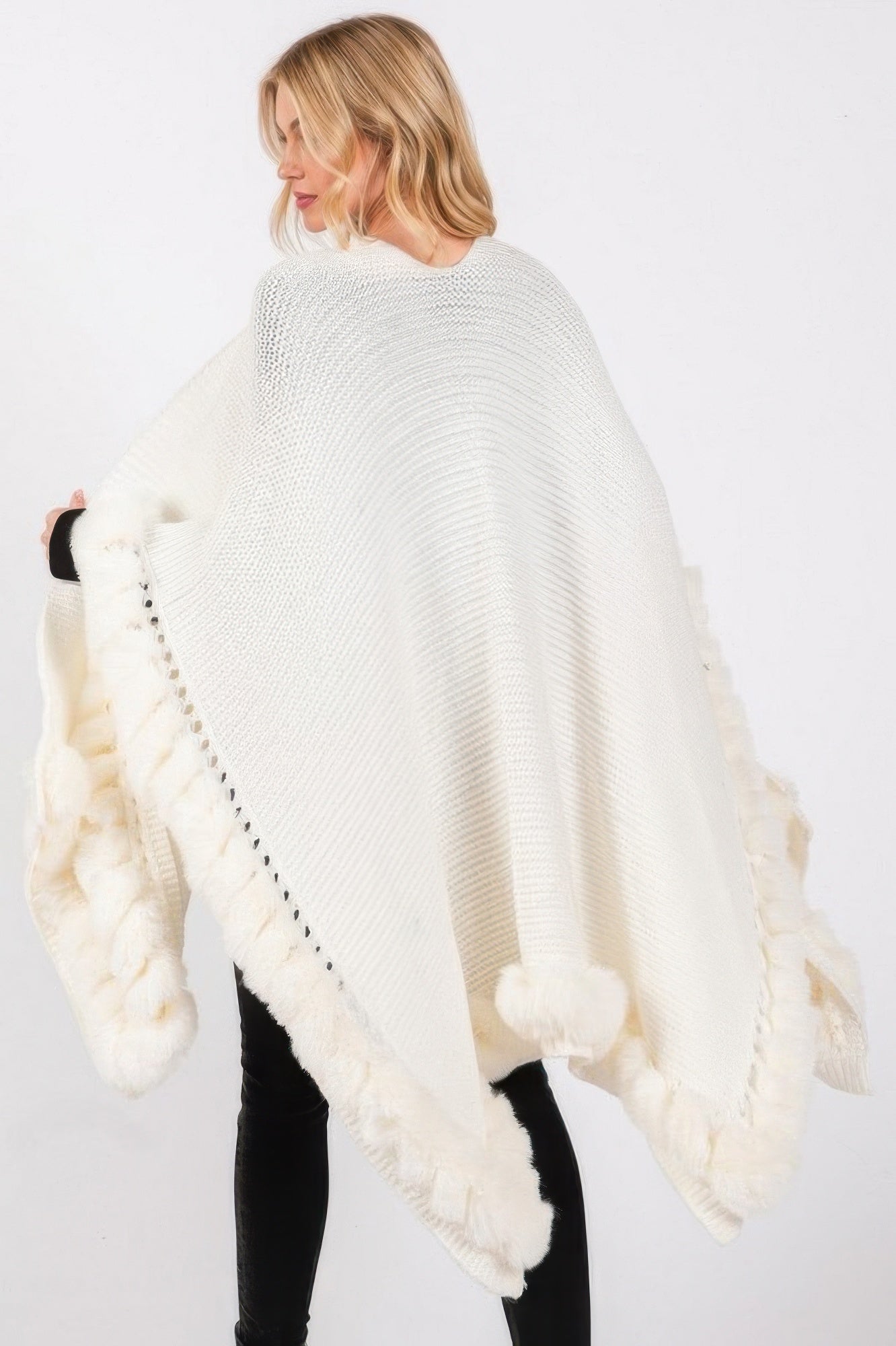 Faux Fur Trim Knit Cape Secondary image