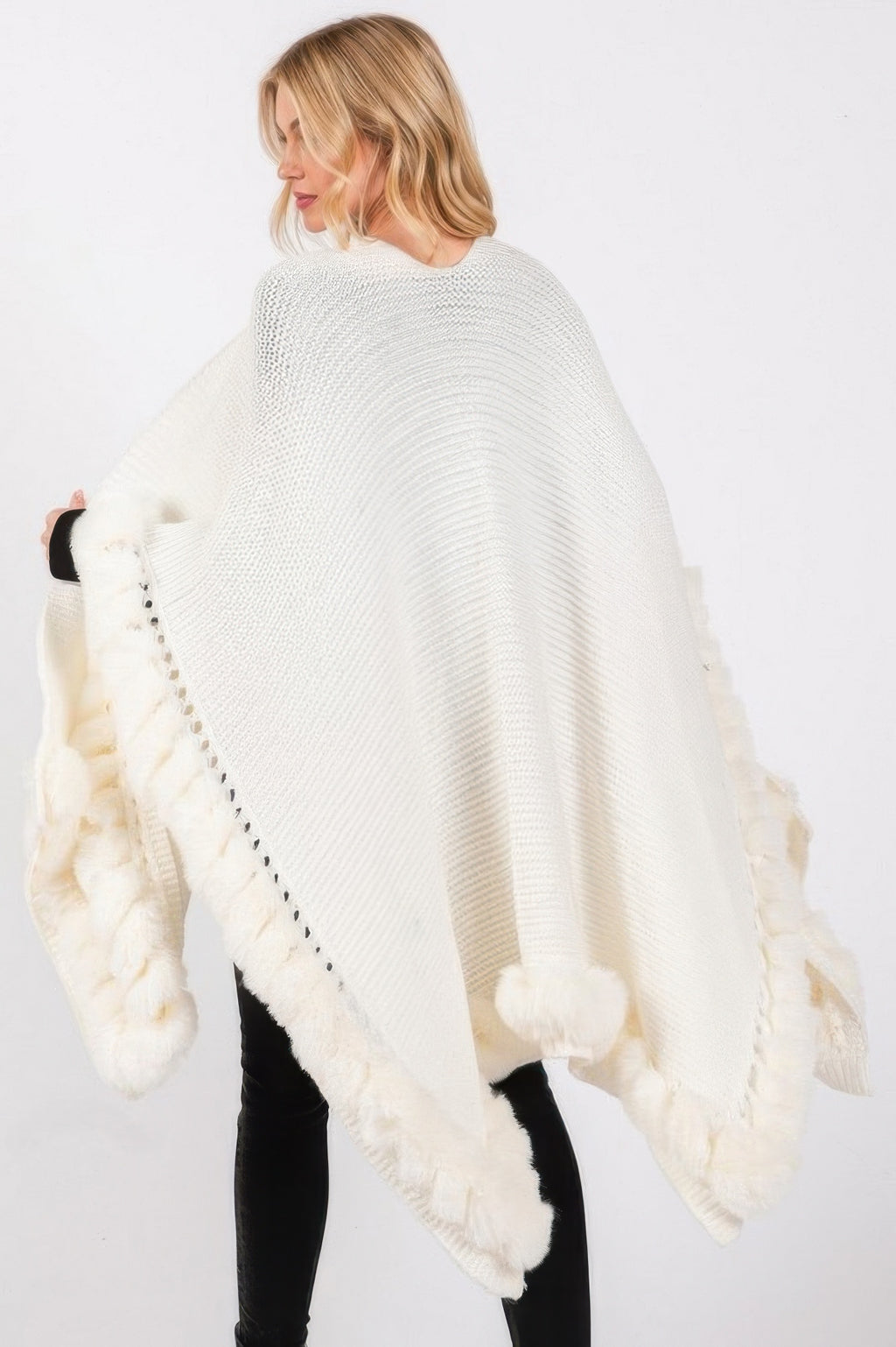Faux Fur Trim Knit Cape -