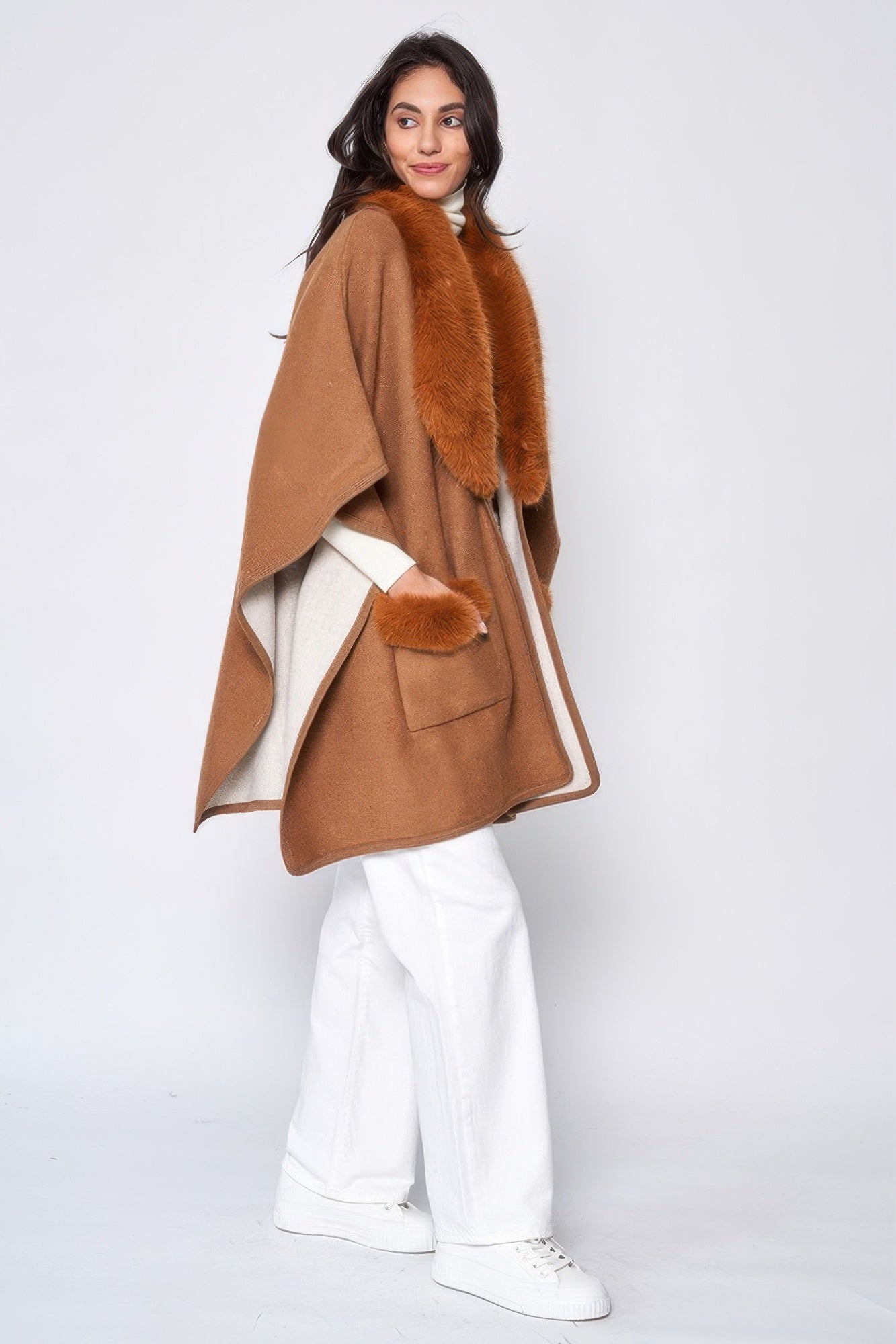 Faux Fur Trimmed Kimono Secondary image