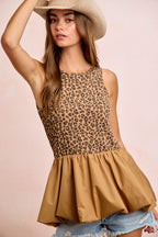 Leopard Bubble Hem Peplum Top -