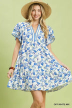 Floral Flutter Sleeve Tiered Mini Dress -