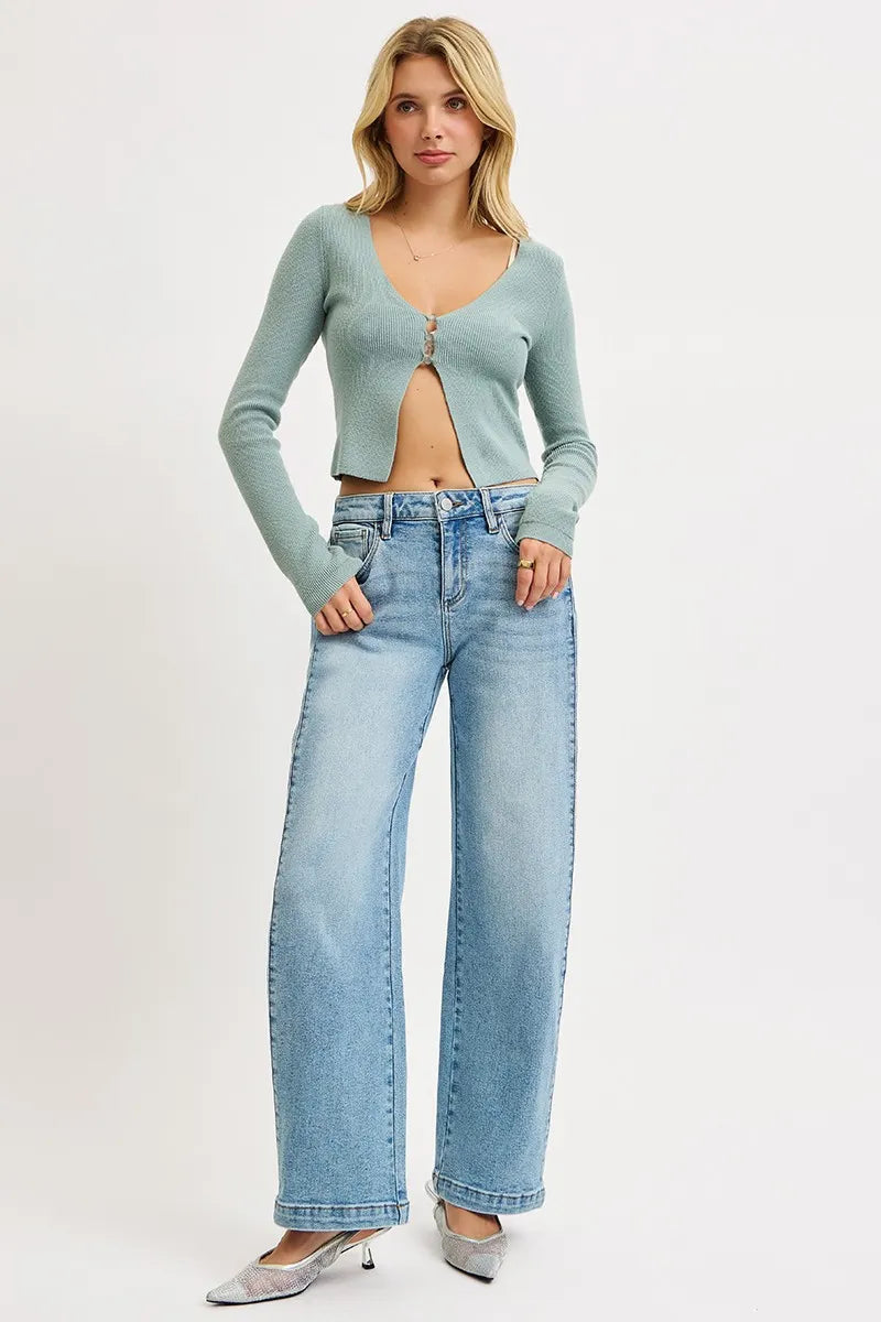 Mid Rise Snap Barrel Wide Jeans - MEDIUM Main image