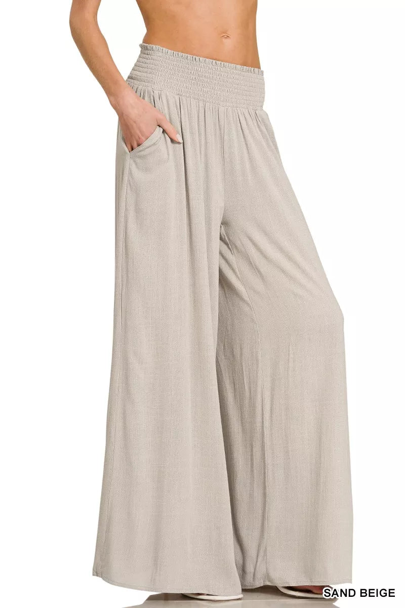 Smocked Waist Wide Leg Lounge Pants -