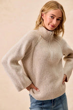 Two Tone Ribbed Half Zip Pullover -