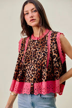 Leopard Pleated Sleeveless Blouse -