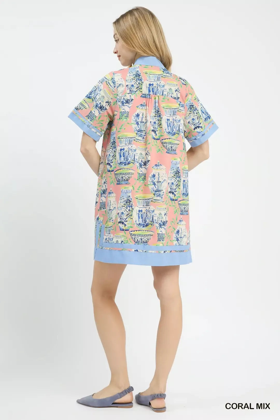 Abstract Print Collared Shift Dress -