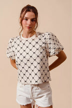 Textured Bubble Sleeve Woven Top -