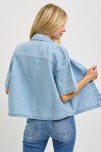 Oversized Cropped Denim Shirt -
