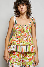 Floral Smocked Ruffle Tie Cami -