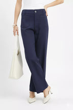 Button Detail Stretchy Straight Leg Pants -