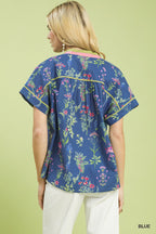 Botanical Floral Button Front Blouse -