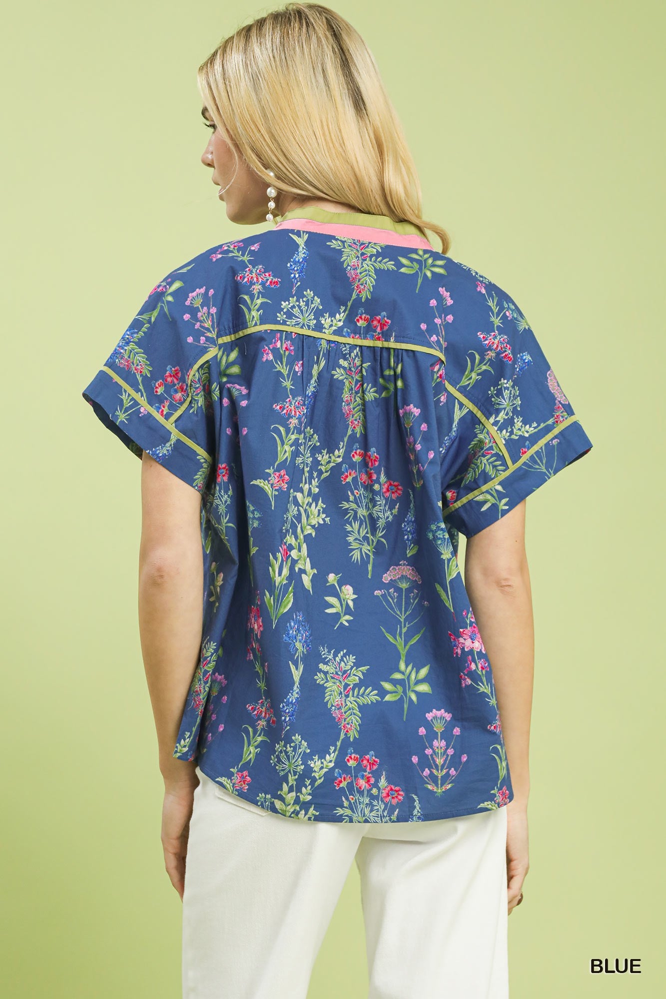Botanical Floral Button Front Blouse -