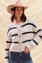 Soft Stripe Button Front Cardigan -