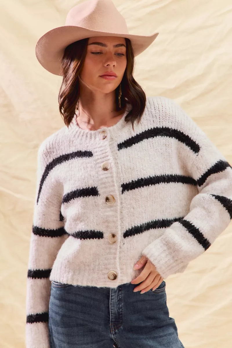 Soft Stripe Button Front Cardigan -