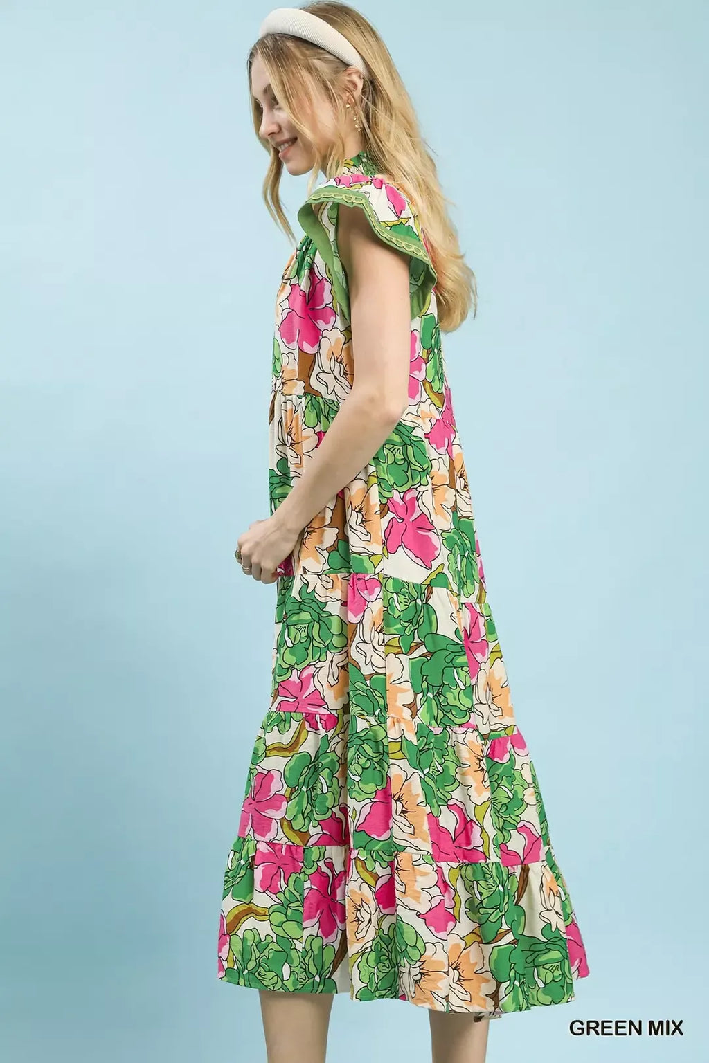 Bold Floral Tiered Midi Dress -