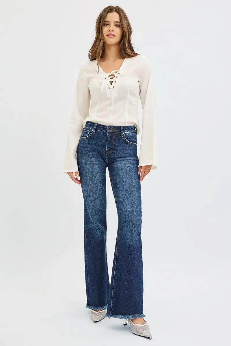 Mid Rise Tummy Control Flare Jeans - DARK Main image