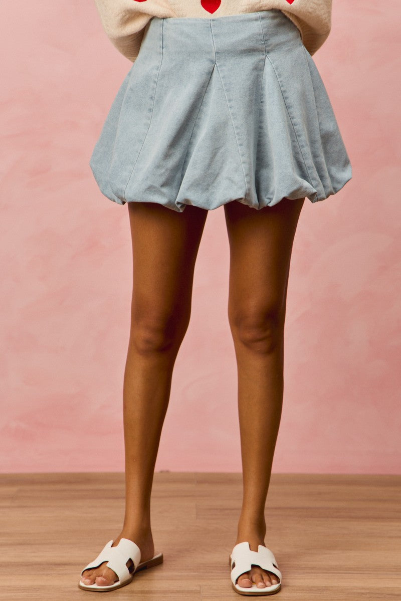Bubble Hem Denim Skirt -
